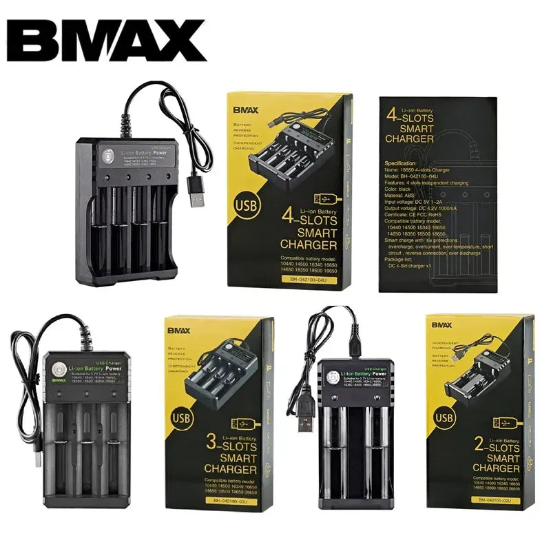 BMAX Li-Ion Battery Charger 18650 20700 26650 USB