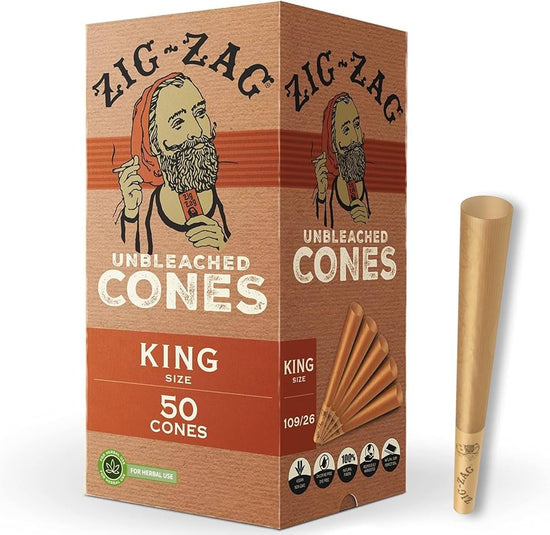 Zig Zag King Size Mini Unbleached Cones 50ct Box