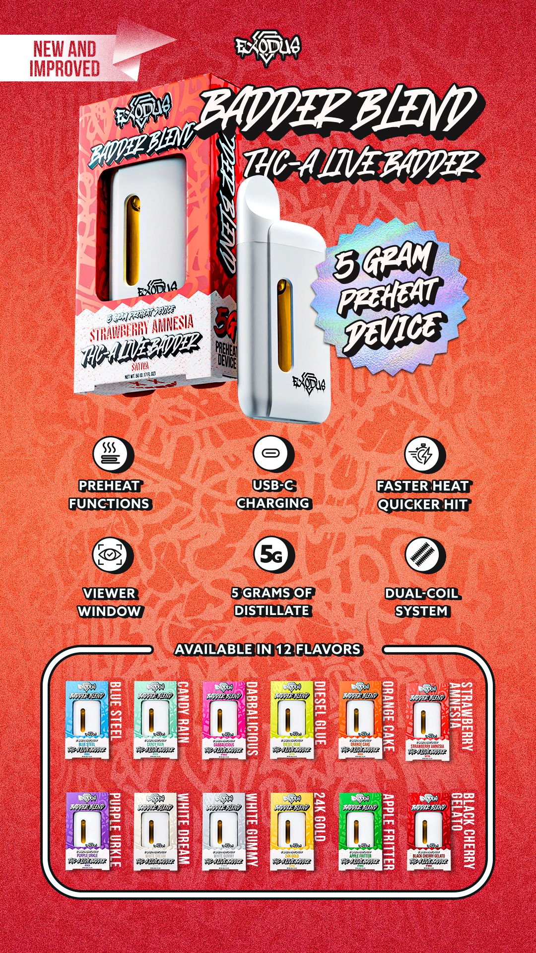 EXODUS BADDER BLEND 5G THC-A DISPOSABLE VAPE