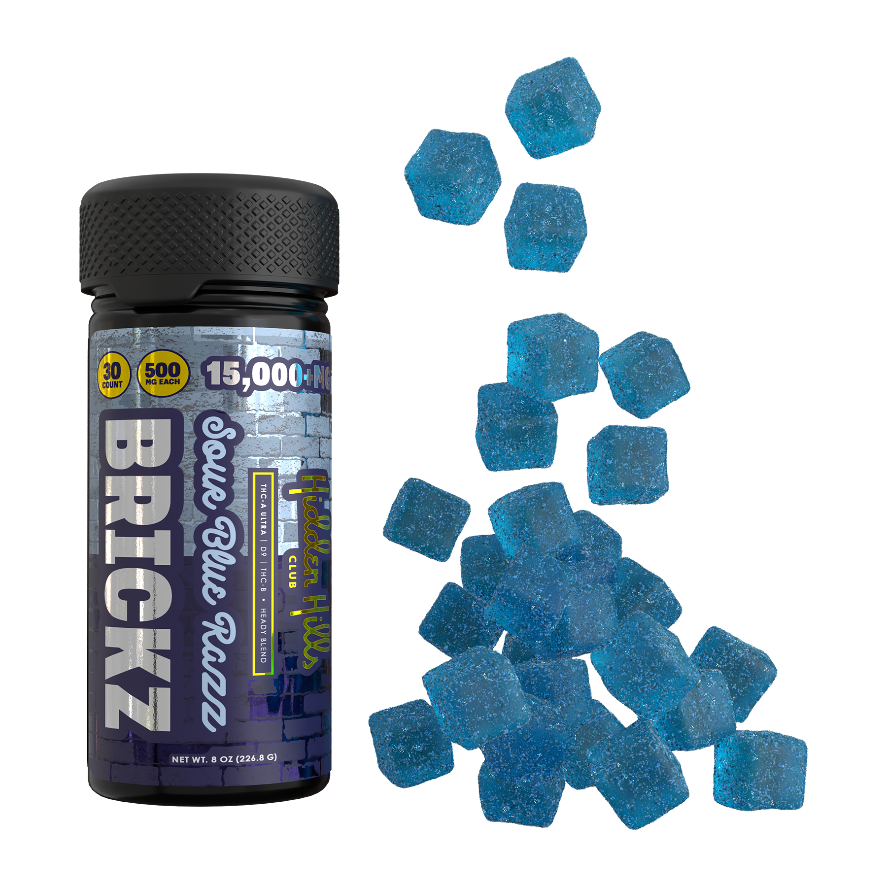 Hidden Hills Brickz Gummies 30 Pack 15000mg THC-A Ultra, Delta 9, Heady Blend
