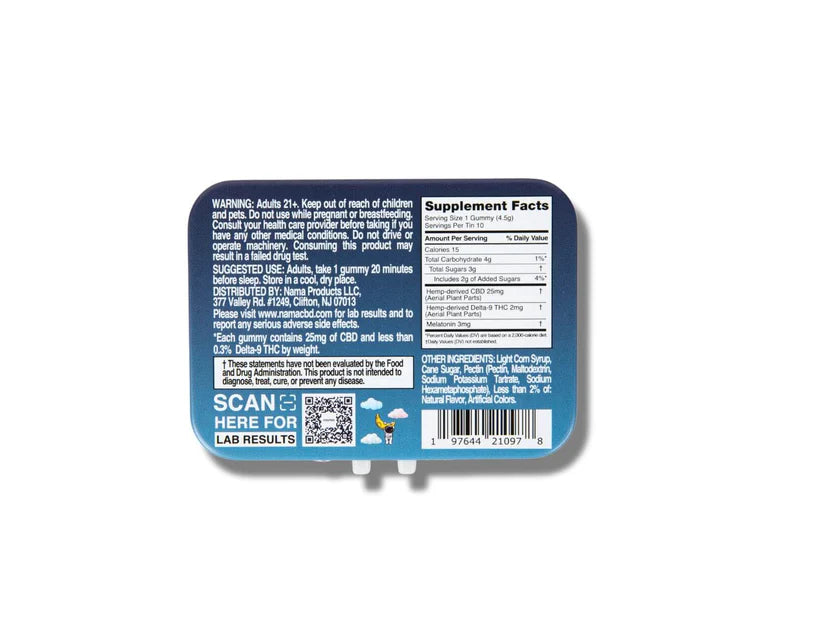 nama gummies in a tin for sleep thc and cbd
