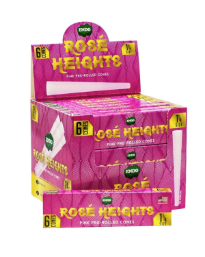 Endo Rose Heights Pink Pre Rolled Cones 24pk Box Display Natural Dye