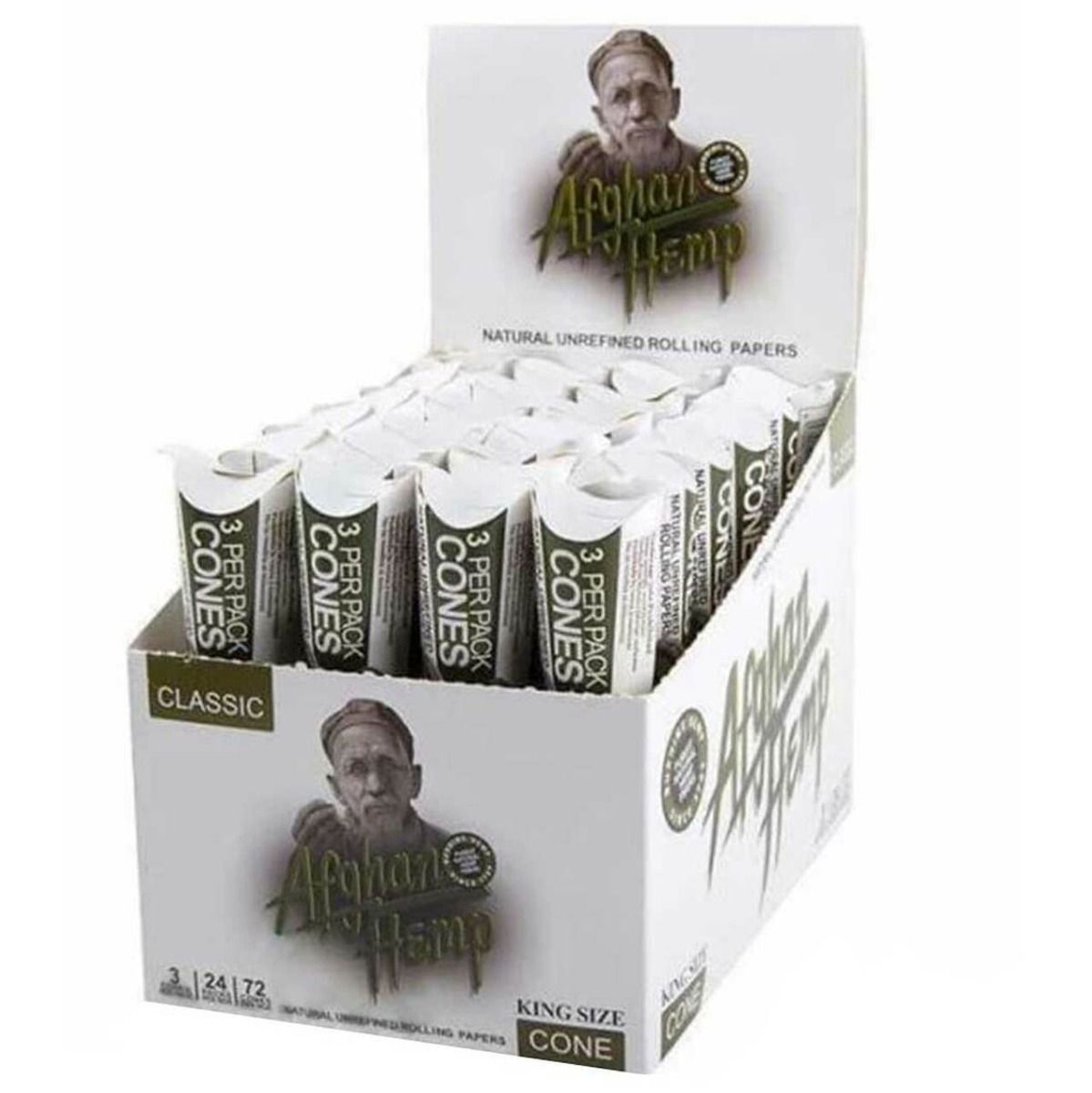 Afghan Hemp King Size Cones 24pk Display 3 Cones Per Pk