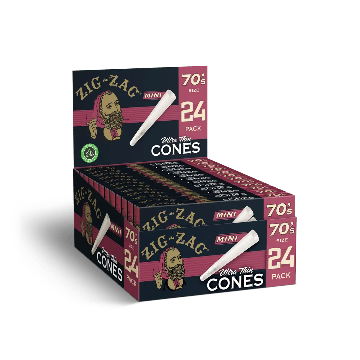 Zig Zag 70's Mini Unbleached Cones 12pk Display 24 Cones Per Box