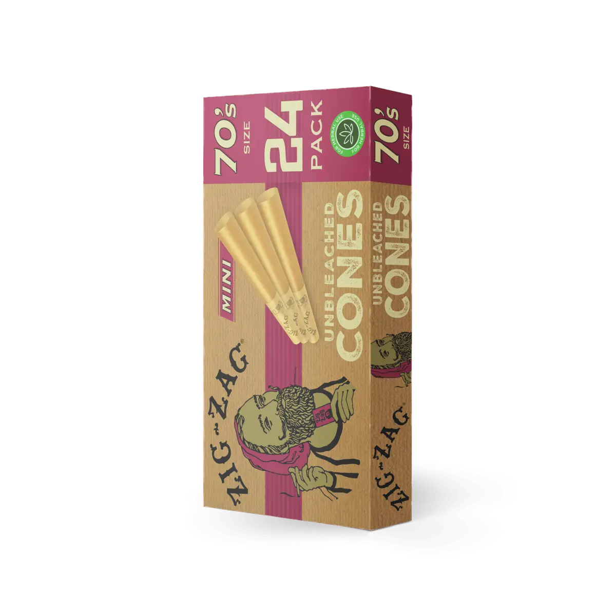 Zig Zag 70's Mini Unbleached Cones 12pk Display 24 Cones Per Box