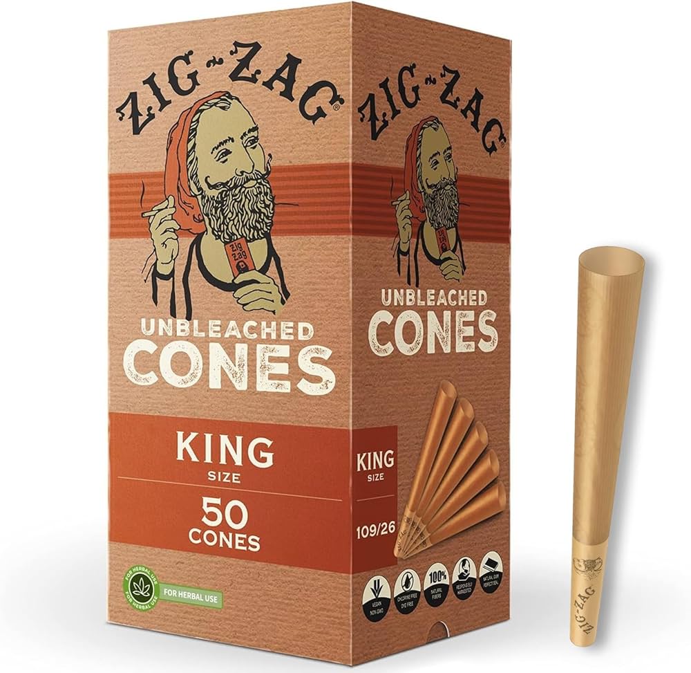 Zig Zag Mini Unbleached Cones 50ct Box Pre Rolled Cones