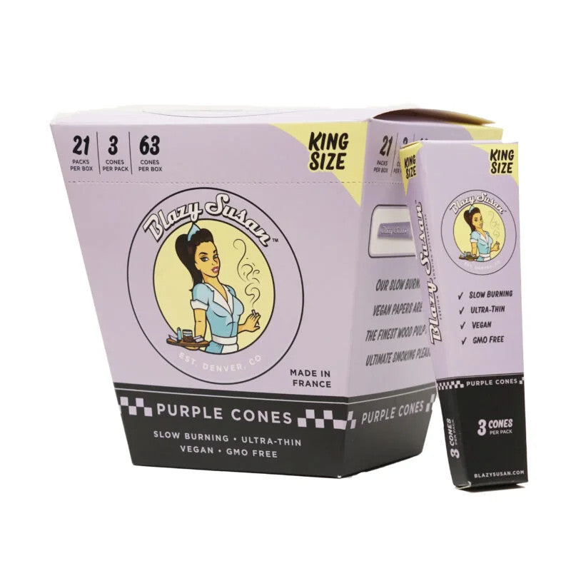 Blazy Susan King Size Pre Rolled Cones 3 Cones Per Pk 21pk Box Display