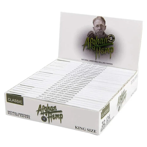 Afghan Hemp King Size Rolling Papers 24pk Display (32 Leaves Per Booklet)